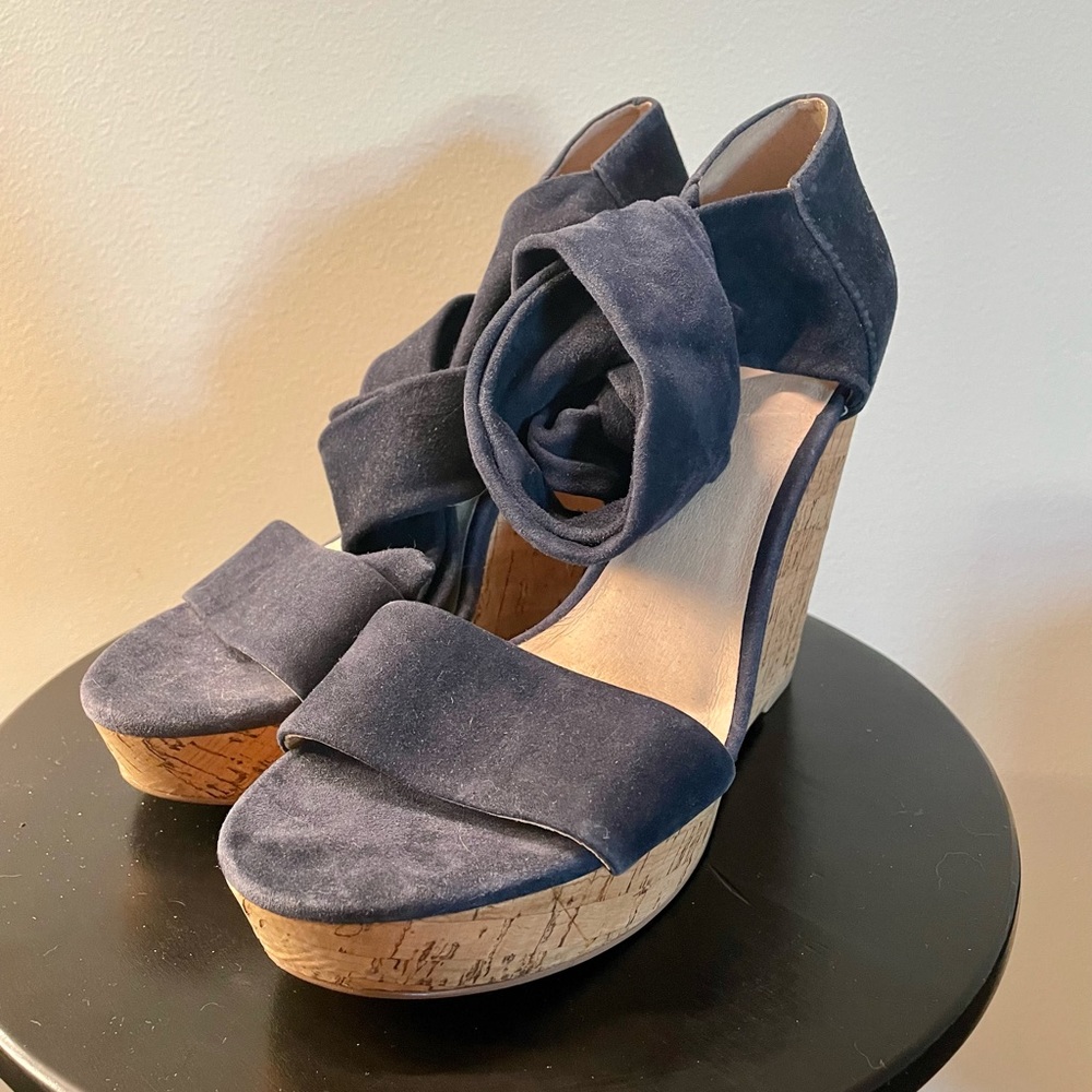 Alex and Ani Espadrille Wedge Sandal in Navy, size 8